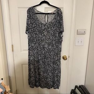 LOFT Floral Drawstring Elastic Waist Knit Dress